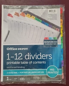 Office Depot - 1-12 Dividers Printable Table of Contents Reinforced Binding - Picture 1 of 4
