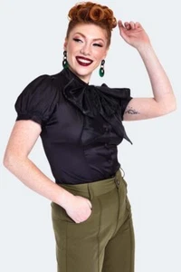 Organza Bow Satin Women Retro Vintage Style Blouse - Picture 1 of 5