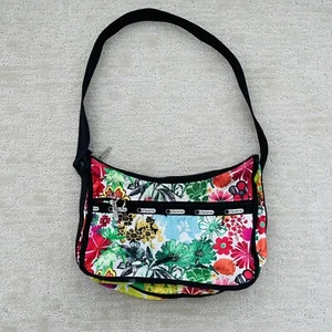 Le SportSac Shoulder Bag Handbag Purse Flowers Floral Colorful Multi Zip Pockets - Foto 1 di 17