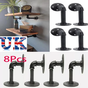 8X Pipe Shelf Brackets Industrial Irn Wall Floating Shelves Support Storage - Picture 1 of 8