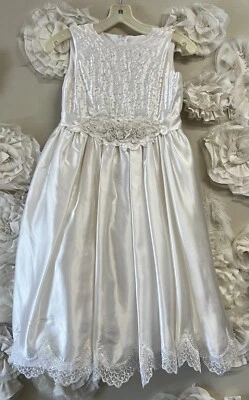Kids Dream Flower Girl Dress Wedding Size 10 White Sleeveless Dress Gems Bodice - Image 1 of 4