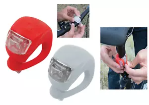SET 2 LED SILICONE MOUNTAIN BIKE BICICLETTA LUCI POSTERIORI ANTERIORI PUSH CLIP - Foto 1 di 1