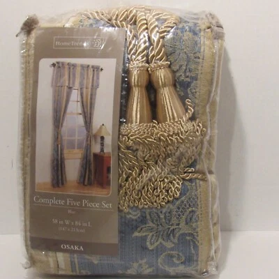 Home Trends Juego Completo de Ventanas de Cinco Piezas, Osaka Azul-Dorado, W 58" x L 84" Foto 1 de 4