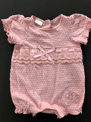 Baby Connection Girls (6M) Pink Soft Cotton S/Sleeve Romper W/Eyelet & Ruffles - Image 1 of 4
