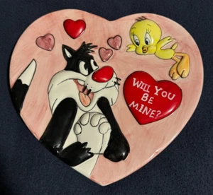 Looney Tunes Sylvester & Tweety 1995 Ceramic Will You Be Mine? Heart Plate - NIB - Picture 1 of 8