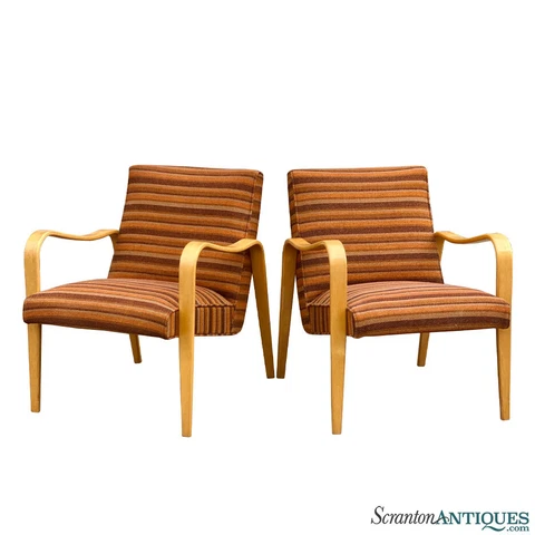 Mid-Century Modern Thonet Bentwood Sculpted Orange Arm Chairs - A Pair Cover
