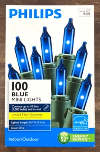 Philips 100 Blue Mini Lights 24.7" Length Indoor/Outdoor Christmas Holiday - Picture 1 of 5