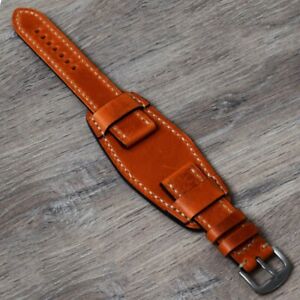 leather watch strap bund 24 mm hand crafted full grain cuff wrist watch band