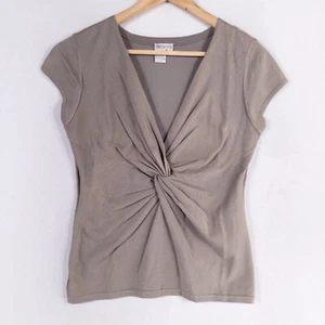 Worth Sweater Top Womens Small Gray Silk Blend Twist Knot Front Short Sleeve - Picture 1 of 7