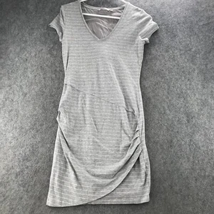 Athleta T-Shirt Dress Womens Small Casual Lounge Gray Striped V-Neck Cap Sleeve - Picture 1 of 13