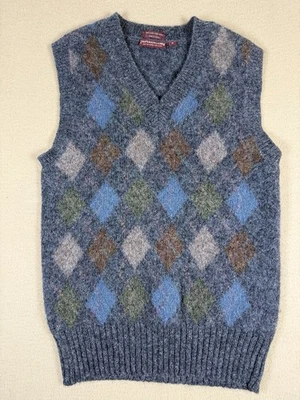 Vintage Chaps Ralph Lauren Shetland 100% Wool Sweater Vest Gray Argyle Size S - Image 1 of 4