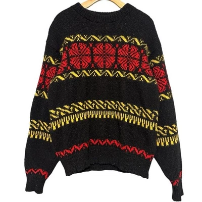 Lobo Pendleton Vintage Men’s Size L Black Red Yellow Fair Isle Wool Sweater - Image 1 of 4