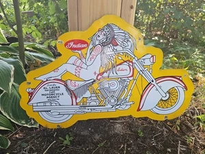VINTAGE INDIAN MOTORCYCLES PORCELAIN SIGN 24" DEALER SALES SERVICE WOMAN CHIEF - Picture 1 of 8