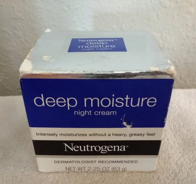 Crema de noche Neutrogena Deep Moisture 2,25 oz descontinuada difícil de encontrar caja dañada Foto 1 de 4