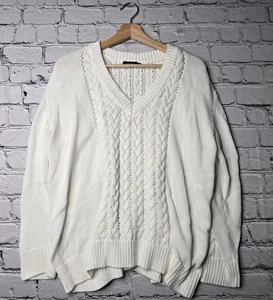 Saint And Sofia 100% Bio Baumwolle weiß Zopfmuster Pullover Größe L - Bild 1 von 11
