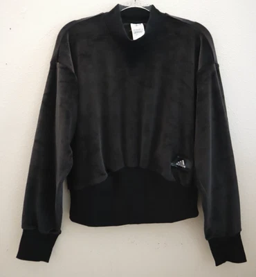 Adidas HP1784 Women's Sz XS Black Holidayz Cozy Velour Sweatshirt - Image 1 of 4