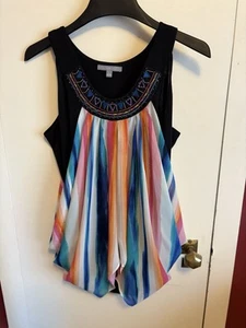 NY Collection Women Chiffon Rainbow/Knit embroidered beaded Neck Tank Top Blouse - Picture 1 of 16