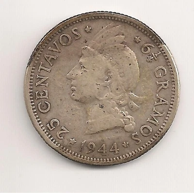 #A0916 Silver 1944 Dominican Republic 25c Cat. KM#20 Actual Silver Weight 0.1818 - Image 1 of 2