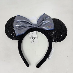 Cerchietto DISNEY PARKS Minnie Mouse paillettes blu brillante fiocco orecchie nere nuovo con etichette - Foto 1 di 7