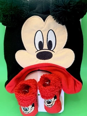 Mickey Mouse Baby Beanie & Booties Set New One Size - Image 1 of 4