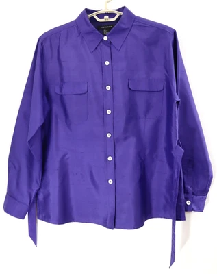 Blusa SILKLAND para mujer con cinturón de seda manga larga azul aciano oscuro forrada XL Foto 1 de 4