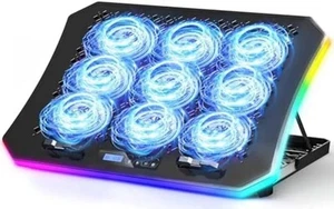 KeiBn RGB Laptop Cooling Pad 9 Fans USB Phone Stand 7 Heights 15-17.3” - Photo 1/2