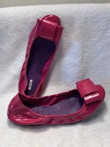 MIU MIU Sz EU 41 US 10 Patent Raspberry Pink Bow Front Flat Pumps - Picture 1 of 23