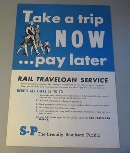 Original Old 1950's Southern Pacific - S.P. RAILROAD POSTER - Rail Traveloan - Picture 1 of 1