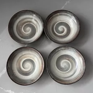 Set Of 4 Japanese Bowls Handmade Swirl Design Pottery 6” Diameter - Picture 1 of 9