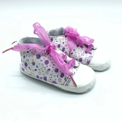 Bebés Niñas Suela Suave Tenis Alta Top Con Cordones Floral Blanco Púrpura Talla 4 Foto 1 de 4