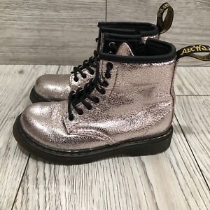 Dr. Martens Crinkle Metallic Pink 1460 T Toddler 10 Lace Up Side Zip Boots