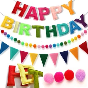 Pre-Strung Happy Birthday Banner Felt Ball Garland HAPPY BIRTHDAY Garland Rai... - Picture 1 of 6