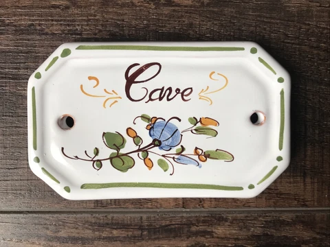 French Ceramic Moustiers Door Plate Hand Painted Plaque Cave Room Flower Bouquet Cover