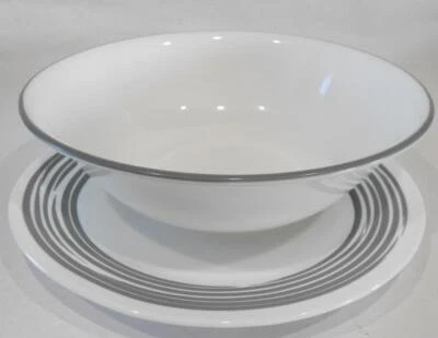 ❤️ Corelle SILVER BRUSHED STROKES 1-Qt SERVING BOWL Vegetable 8.5" Soft Grey Rim - Image 1 of 4