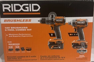 RIDGID R9208 18V Brushless 2-Tool Combo Kit Including Batteries & Charger - Image 1 of 4