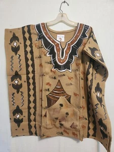 Poncho de tela de barro vintage Dashiki camisa algodón talla única para hombres y mujeres africanas - Imagen 1 de 17