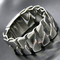 L Heavy Wide Stainless Steel Silver Cuban Link Chain Bracelet Polish 7.8-9.3" 
