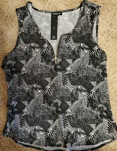 ROMIMONA Fashion Women's Sleeveless Black White Shirt Zipper Size L $68 HJ-5 - Picture 1 of 5