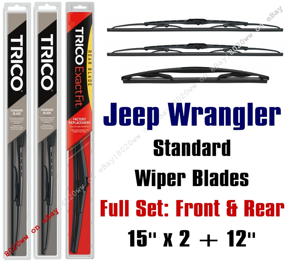 2007-2017 Jeep Wrangler Wipers 3pk Standard Wiper Blades Front/Rear 30150x2/12E - Image 1 of 1