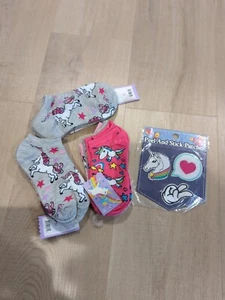 9 Pairs GIRLS LOW CUT SOCKS UNICORNS STARS VARIED COLORS SIZE 6-8 + Patches - Picture 1 of 9