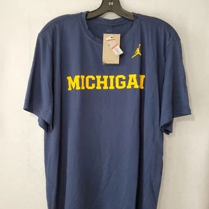 Michigan Wolverines Shirt Mens XXL Blue Football Shorts Sleeve Logo Jordan NWT - Picture 1 of 12