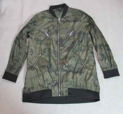 Rock & Republic Jacket Womens Large Green Camo Bomber Embroidered Birds Full Zip - Image 1 of 4
