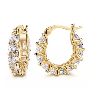 14k Gold, 925 Sterling Silver Plated Hoop Earrings With Cubic Zirconia Unisex