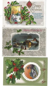 CHRISTMAS POST CARDS 3 POSTALLY USED - Picture 1 of 2