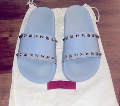 Valentino Rockstud Slides , Women's size 6 Rare light blue color - Image 1 of 4