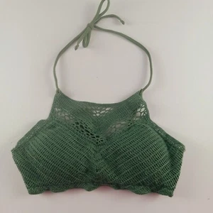 SO Crochet High Neck Bikini Top Juniors Size Small Green Removable Pads Swim - Picture 1 of 6