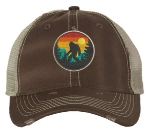 Distressed Bigfoot Trucker Hat – Embroidered Sasquatch Cap for Hikers And Outdoo - Picture 1 of 8