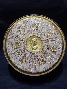 Vintage White And Gold Storage Tin By Guildcraft New York 8" - Picture 1 of 8