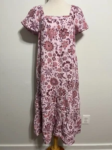 Sonoma Cap Sleeve Square Neck Midi Peasant Dress Pink Maroon Mauve Floral Size M - Picture 1 of 21