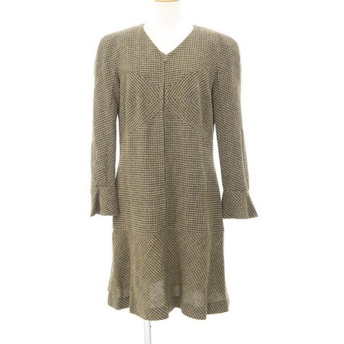 Abito donna CHANEL lana svasato manica lunga taglia 44 marrone COCO MARK
